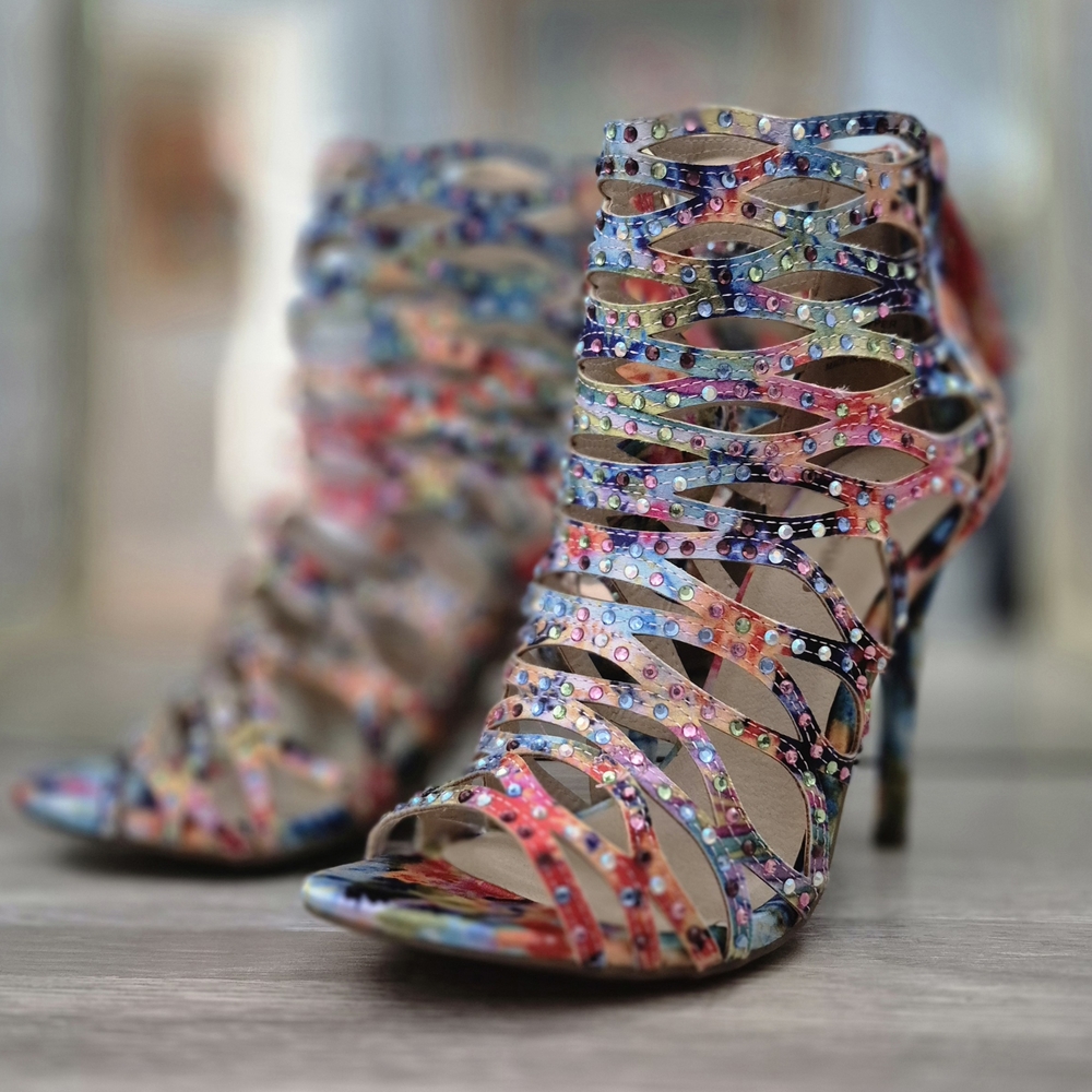 Zigi Soho Rainbow Jewel Multicolor Strappy Heels Size 9